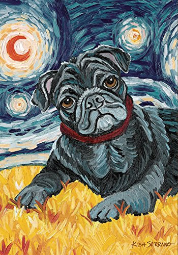 Toland Home Deko-Fahne für Hunde/Katzen, Motiv: Mops, 71,1 x 101,6 cm, Schwarz