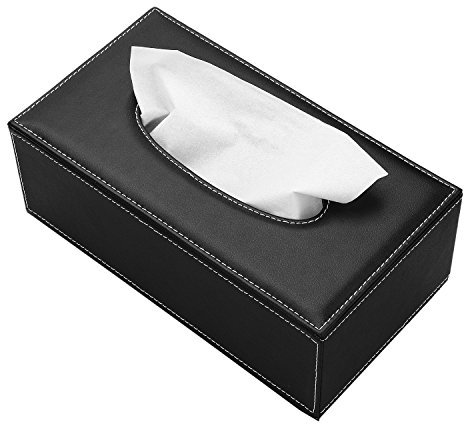 KINGFOM™ Rechteckige Leder Kosmetiktücherbox für Zuhause/Büro/Auto (Schwarz)