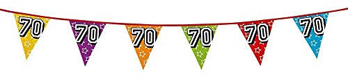 Boland 30070 - Holografische Wimpelkette Zahl 70, 1 Stück, Länge 800 cm, Fahnenkette, Sterne, Hängedekoration, Mehrfarbig, Girlande, Mottoparty, Geburtstag, Jubiläum