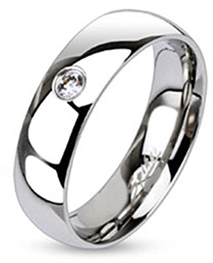 Paula & Fritz® Ring aus Edelstahl Chirurgenstahl 316L Klassischer Bandring 4mm breit mit einzelnem Zirkonia 46 (14.5)