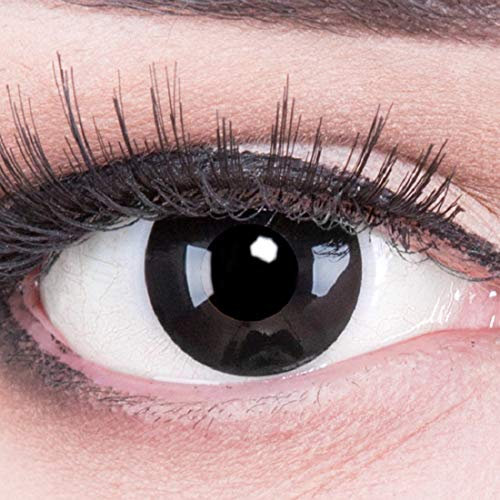 Funnylens 1 Paar farbige schwarz schwarze Crazy Fun black out Kontaktlinsen MIT STÄRKE -3,00 und + Behälter von Funnylens. Perfekt zu Halloween, Karneval, Fasching oder Fasnacht.