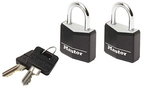 Master Lock 9120EURTBLK Lote de 2 Candados con Llave con cuerpo de aluminio macizo revestido, Negro, 2 x 3,4 x 1,4 cm