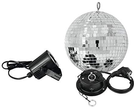 EUROLITE Spiegelkugelset 20cm mit LED Spot | Set bestehend aus Motor, Spiegelkugel, Kette und Pinspot