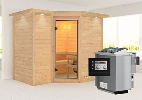 Sahib 2 - Karibu Sauna inkl. 9-kW-Ofen - mit Dachkranz -