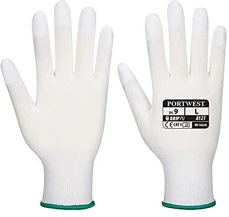 Portwest PU Fingertip Glove, Size: M, Colour: White, A121WHRM