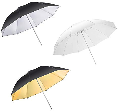 3 x 33 inch Professional Kit with Umbrella Shoot Through Diffuser/Reflective Portrait/Reflector Softbox, White/Silverblack/Gold Black, for Video Studio Photo Shooting