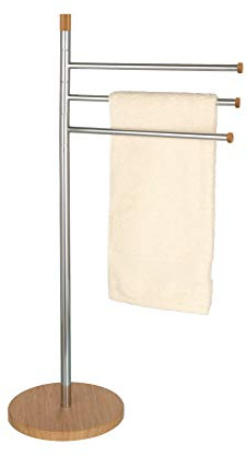 WENKO Handtuchständer Bamboo mit 3 Armen - Kleiderständer, bewegliche Arme, Stahl, 47.5 x 86.5 x 25.5 cm, Chrom