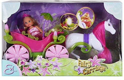 Simba 105735754 - Evi Love Fairy Carriage, märchenhafte Kutsche, mit Glow in the Dark Laternen, Evi Puppe als Prinzessin, Ankleidepuppe, 12cm, für Kinder ab 3 Jahren
