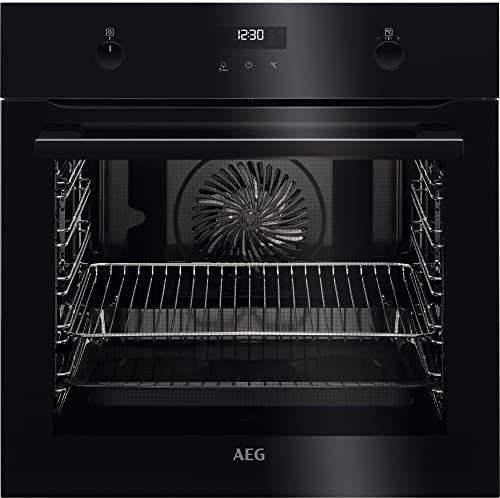 AEG BPE535160B Horno Multifunción, Limpieza Pirolítica, 10 funciones, 45 programas, 3 niveles Cocción, Mandos escamoteables, Pantalla LED explore táctil, Negro, Clase A+, 71 Litros
