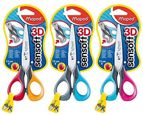 1 x Orangen & Maped Schere für Linkshänder Sensoft 3D 13 cm rot