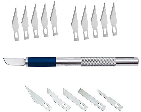 Wedo 078722 Cutter Hobbymesser Set silber inklusive 6 verschiedenen Klingen und 10 spitze Ersatzklingen