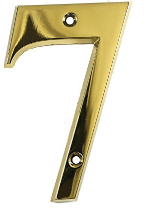 Beautiful 3 Inch Bevelled Edge Polished Gold Door Number 7 - Screw Fix Front House Number