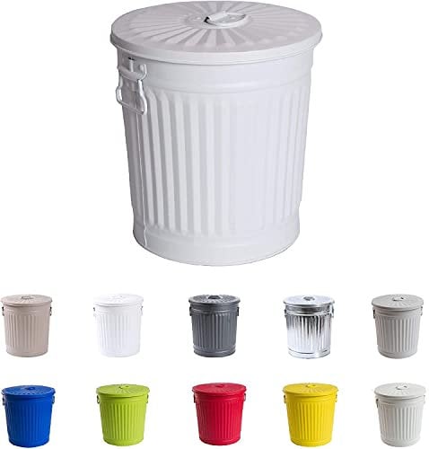 Jinfa | Cubo de basura de metal galvanizado con asas y tapa | Blanco | Diámetro Ø 21,5 cm - Altura 21,5 cm | Capacidad: 7 litros