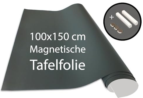 Cuadros Lifestyle Tafelfolie 100 x 150 cm | Magnetisch und selbstklebend - Vinyl- Kreidefolie | Magnettafel | inkl. Kreide + Neodym-Magnete | Tafel 100x150 cm Grau