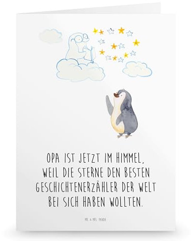 Mr. & Mrs. Panda Klapp Trauerkarte Pinguin Opa - Christliche Trauerkarte, Trauersprüche, Beileid, Mitgefühlskarte, Gestorben, Kondolenzgrußkarte,