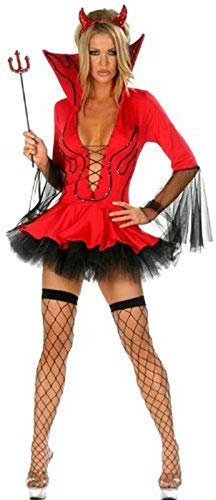 Forever Young Woman Red Devil Halloween Fancy Dress Costume + Horns & Fork (10)