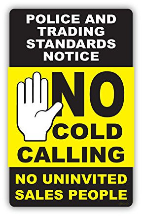 stika.co Set of 2 No Cold Calling Door Stickers – Black & Yellow Polite Notice, Self-Adhesive Weatherproof Vinyl Signs for Doors and Windows (120 x 75mm)