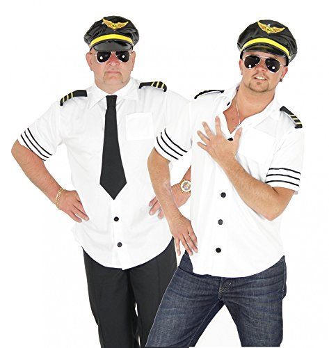Foxxeo Piloten Kostüm für Herren Pilot Karneval Fasching Pilotenkostüm weiß Sexy Größe M