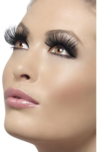 Smiffys Wimpern, Schwarz, 60er Stil, Lang, enthält Klebstoff Halloween