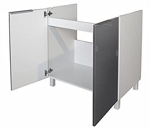 Berlioz Créations CE8BG Spülenunterschrank für Küche, in grauem Hochglanz, 80 x 52 x 83 cm, 100 Prozent französische Herstellung, Grau Glänzend