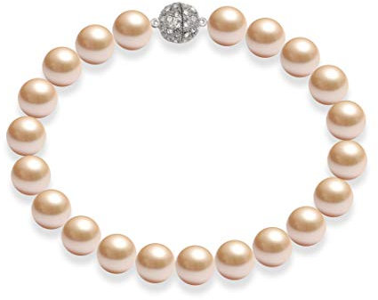 Schmuckwilli Perlenkette für Damen Magnetverschluß - 50cm Länge mit 20mm großen rosa runden Mallorca Perlen - Muschelkernperlen Kette für jeden Anlass - die Halskette Pearl Necklace für Frauen