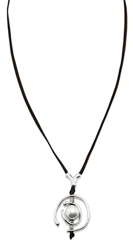 Necklace in leather and silver mix coated in 15 micro silver with pearl.