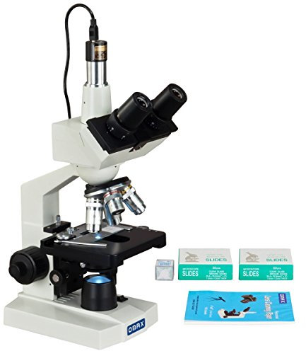 AmScope M83ES-SCP-C13S OMAX 40X-2000X Laboratory Trinocular Compound LED Microscope 1.3MP Camera + Empty Slides + Covers + Lens Paper