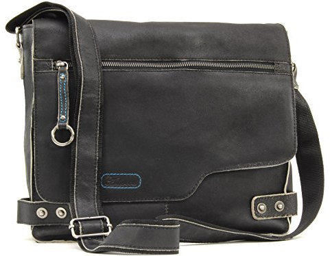 Ashwood - Grand Sac Besace Homme Cuir Veilli - Sacoche Ordinateur 13 Pouces - A4 Sac de Travail - Bandoulière Réglable - 8353 - Noir