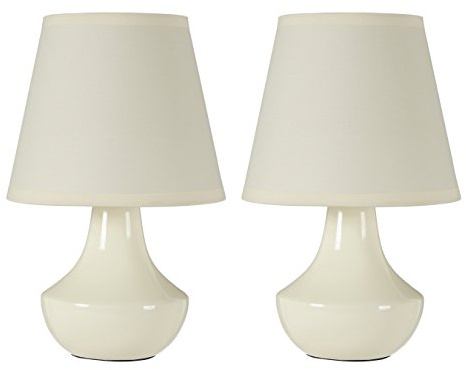 Premier Housewares 2501191 Ceramic Bedside Lamp - Set of 2, Cream , H28 x W18 x D18cm