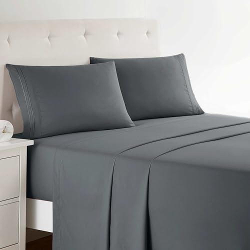 Clara Clark Bed Sheets, Premier 1800 Series 4 Piece Bed Sheet Set, Deep Pocket, Wrinkle, Fade, Stain Resistant, Luxury Soft Bedding Sheets & Pillowcases, King, Charcoal Gray