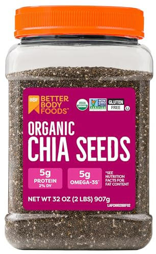 BetterBody Foods Organic Chia Seeds 2 lbs, 32 Oz, with Omega-3, Non-GMO, Gluten Free, Keto Diet Friendly, Vegan, Good Source of Fiber