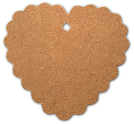 LWR CRAFTS 100 Hang Tags Scalloped Heart with Jute Twines 30m(6.3cm x 6cm, Kraft)