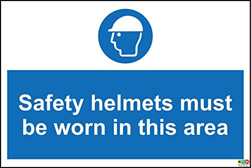 Safety Helmets Must be Worn in This Area Safety Sign - 1.2mm Rigid Plastic 300mm x 200mm