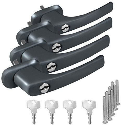 4 x Alu Fenstergriff in Grau RAL 7016 abschließbar - Stiftlänge 30mm
