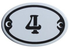 Nummer 4 Mini Emaille Schild Jugendstil ca. 4,2 x 6,2 cm Türschild Zimmer Schublade Schrank Kommode Emailschild oval weiß