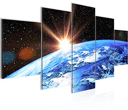 Runa Art - Bilder Planet Erde 200 x 100 cm 5 Teilig XXL Wanddekoration Design Schwarz Blau 601051a