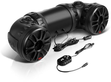 Atv85B Atv Utv Weatherproof Sound System 8 Inch Speakers 1.5 Inch Tweeters, Built-In Amplifier, tooth Remote, Easy Installation For 12V Vehicles