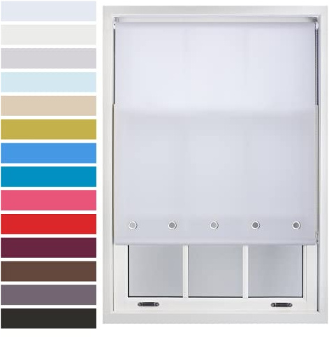 FURNISHED Quality Roller Blinds for Windows with Chrome Round Eyelets Easy-install Custom Size + Metal Fittings, White Up to 180W x 165H cm