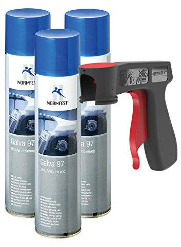 AUPROTEC Pistolengriff + Normfest Zink Grundierung Galva 97 Ultra hitzefest 490°C schweißbar Zinkspray Farbe 3x 400ml