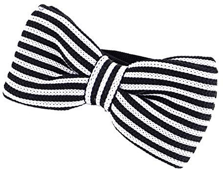 DonDon Herren Strick Fliege gebunden und längenverstellbar 11 x 6 cm gestreift schwarz-weiß