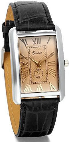 JewelryWe Herren Armbanduhr,Retro Leder Analog Quarz Uhr mit römischen ziffern Zifferblatt, Lieben partneruhren, Schwarz
