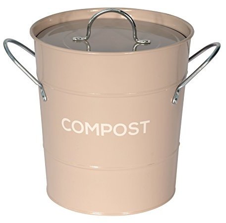 Coffee (Brown) Metal Kitchen Compost Caddy - Composting Bin for Food Waste Recycling