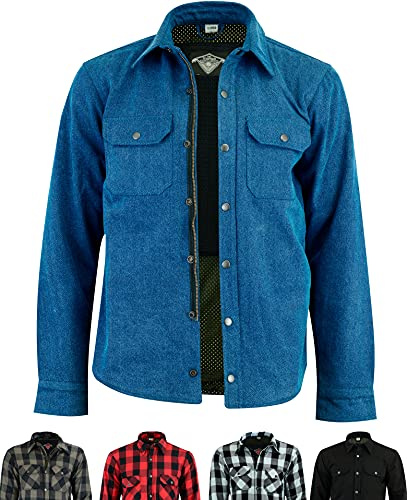 Texpeed Chemises de moto pour hommes avec protections - Veste de motard été chemise à carreaux en flanelle fabriquée avec Aramid - Protection (EN 1621-1) - Bleu - XL