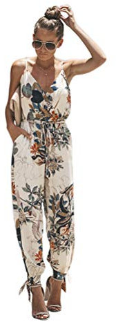 TSWRK Jumpsuit Damen Sommer Kurz: Jumpsuits für Elegant V Ausschnitt Overall Blumen Ärmellos Playsuit Split Hosenanzug Romper Sommer