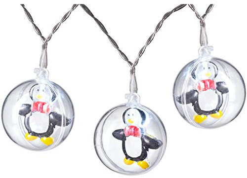 WeRChristmas Beleuchtete LED-Lichterkette mit Pinguin-Kugel, Schwarz, 5 cm
