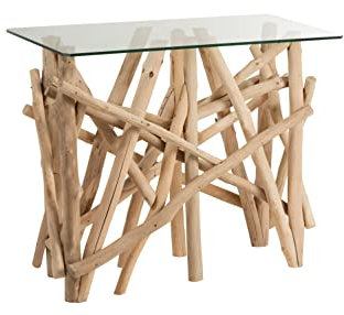 J-Line Console Rectangulaire Branches Bois/Verre Naturel