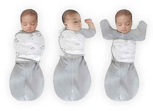 Amazing Baby 6-Way Omni Swaddle Sack with Wrap, Gray Stars, 6-14 lbs