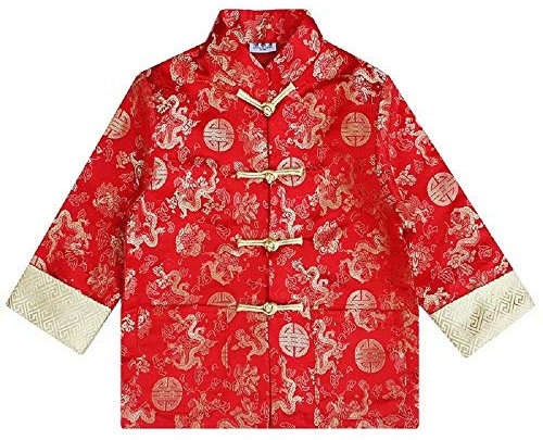 Hooyi Costume Chinois Tang Vêtements pour Garçons Veste Rouge Traditionnelle CNY Tenue Dragon Tops Enfants Hanfu Manteau