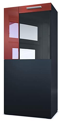 Vladon Stand-/Hänge Vitrine Movie, Schwarz matt/Bordeaux Hochglanz - Moderne Glasvitrine - (BxHxT): 50,5 x 111 x 32,5 cm