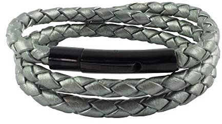 König Design Lederkette Lederband Leder-Armband 5 mm Herren Halskette Grau Metallisch 60 cm lang mit Hebeldruckverschluss geflochten